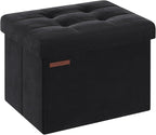 SONGMICS Storage Ottoman, Foldable Small Ottoman Foot Rest, 12.2 x 16.1 Inches Foot Stool, Ottoman with Storage, Load up to 286 lb, for Living Room, Bedroom, Dorm, Ink Black ULSF200B01