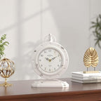 Vintage Table Clock, Desk and Shelf Mantel Clock, Antiques London Style White Decor Clocks, for Farmhouse, Living Room, Bedroom, Bedside, Gift (8.8" H x 6.3" W)