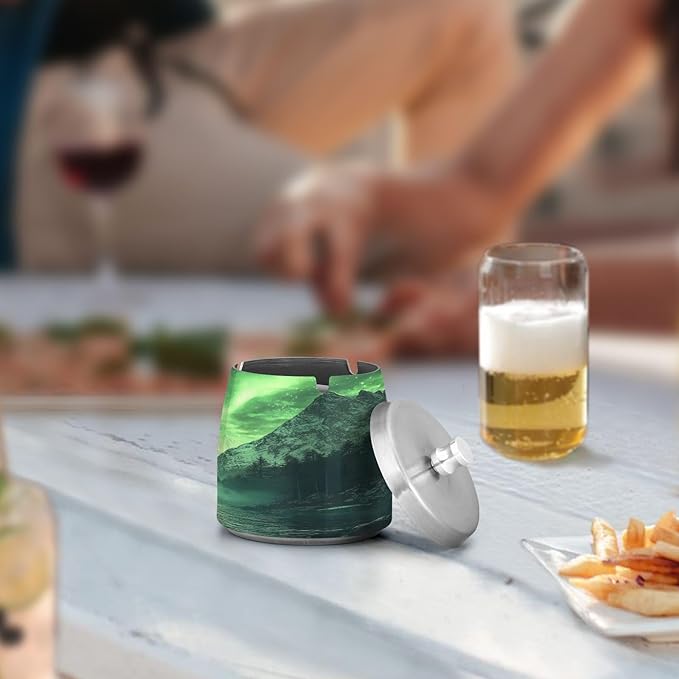 Polar Lights Sailboat Ashtray with Lid, Outdoor Ashtrays for Patio, Stainless Steel Ashtray Odorless Smokeless for Home Office Balcony
