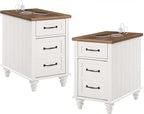 WAMPAT 2 Pack Off White End Table with Charging Station, Wood Side Sofa Table with Drawer and Storage Cabinet, Modern Nightstand with Power Outlets & USB Ports for Living Room, Bedroom