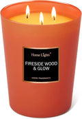 HomeLights Scented Candles - Large Jar Aromatherapy, Natural Soy Wax, 130 Hour Long Burning, Fireside Wood & Glow