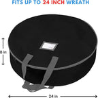 Primode Heavy Duty Christmas Wreath Storage Bag 24"- Garland Wreaths Container with Handles - Durable 600D Oxford Polyester Material Holiday Wreaths Storage Holder 24” (Black)