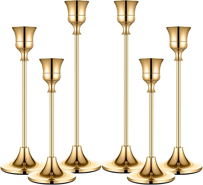 Candle Holder Gold Candlestick Holder Metal Taper Candle Holder Brass Gold Vintage Candle Stick Holders Set of 6 Table Centerpiece Decor for Dinning Party Wedding