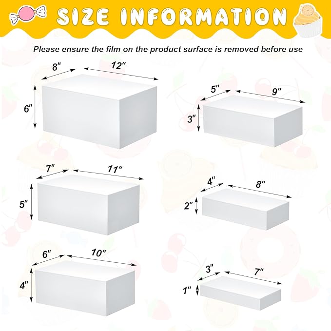 Leinuosen 6 Pcs Large Buffet Risers, 7 to 12 Inch Catering Dessert Table Risers Food Decorative Stands with hollow bottom for Catering Supplies, Party(White, Rectangle)