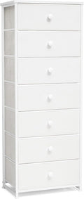 Crestlive Products Tall Dresser, 7-Drawer Fabric Storage Tower, Chests of Drawers - Vertical Organizer Unit for Bedroom, Hallway, Entryway, Nursery, Closets - Steel Frame, Wood Top & Handles (White)