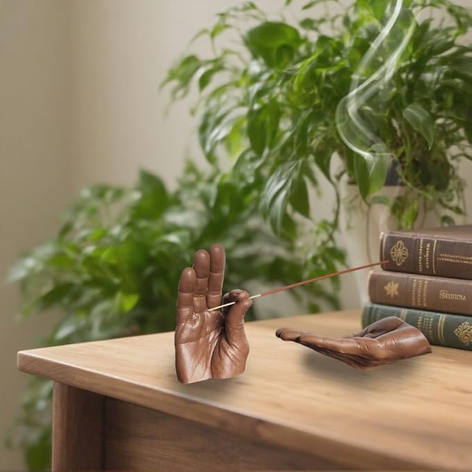 Hand Statues Incense Holder - Incense Burner Ash Catcher, Handcrafted Incense Stick Holder with Ash Catcher, Artisan Incense Burner for Meditation & Yoga (Brown)