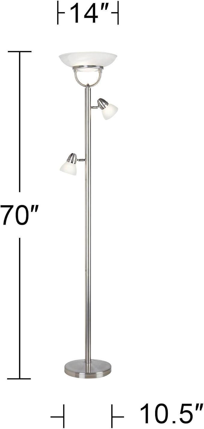 360 Lighting 3-in-1 Design Modern Torchiere Floor Lamp Dimmable Tree 3-Light 70" Tall Brushed Nickel Pole White Glass Shades for Living Room Reading House Bedroom Home Office