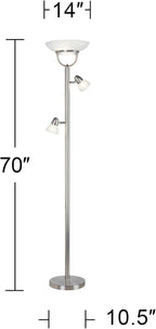 360 Lighting 3-in-1 Design Modern Torchiere Floor Lamp Dimmable Tree 3-Light 70" Tall Brushed Nickel Pole White Glass Shades for Living Room Reading House Bedroom Home Office