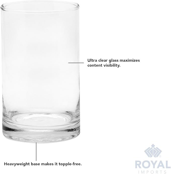 Royal Imports Flower Glass Vase Decorative Centerpiece for Home or Wedding - Cylinder Shape, 4" Tall, 8" Opening, Clear