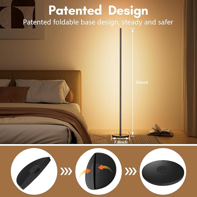 luckystyle Smart RGB+IC Corner Floor Lamp,Bright LED Tall Modern Floor Lamp with APP and Remote,Ambient Lighting Color Changing Standing Lamps with Music Mode and Timing for Living Room,Bedroom,Party