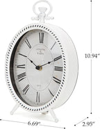 NIKKY HOME Vintage Table Clock, Metal White Table Clock Retro Non-Ticking Desk Clock Battery Operated Antique Non-Alarm Clocks for Bedroom Living Room Indoor Decoration