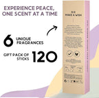 Folkulture Incense Sticks (120 Sticks) | Set of 6 Premium Incense for Calm, Aromatherapy, Relaxation | No Charcoal,Organic, Non Toxic, 45 Mins, Long Burning Vanilla, Amber, Chamomile Insence-Sticks