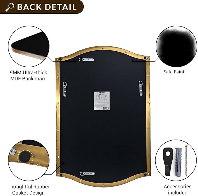 ANDY STAR Gold Bathroom Mirror, 24"x36" Brushed Brass Scalloped Wall Mirror in Stainless Steel Metal Frame, Unique Vanity Mirror with Modern Curved Edge Design, Ideal for Bathroom, Bedroom, Entryway