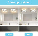 Vanity Light Fixture,2-Light Vanity Light for Bathroom,Matte Black Bathroom Vanity Lighting Over Mirror with Square Clear Glass Shade for Restroom