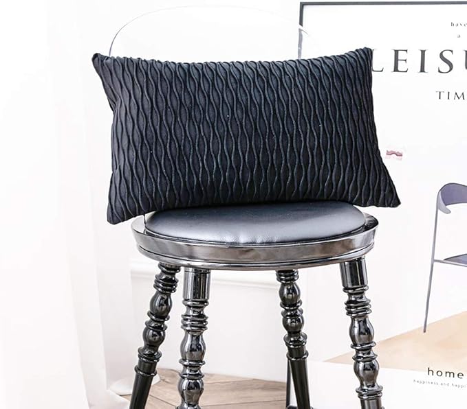 Black Striped Decorative Pillow Covers: 2 Pack 12x20 Inch Original Velvet Rectangular Throw Pillow Cases for Farmhouse Couch