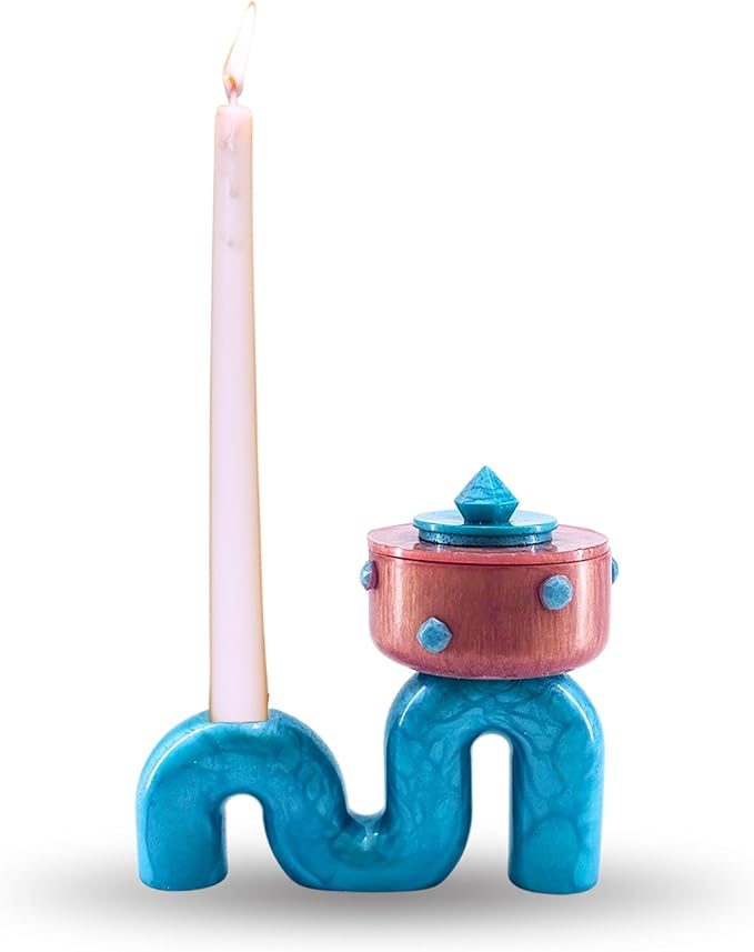Centerpiece Pedestal Bowl & Candle Holder Stand – Rose Gold and Teal Stone Accents