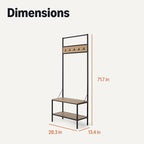 Amazon Basics Entry Bench with Hooks, Hall Tree with Shoe Storage Bench, Steel Frame, Oak Finish