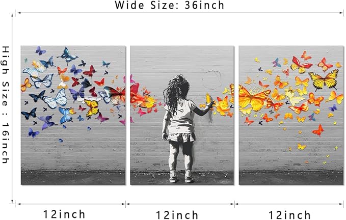 Novatique Banksy Wall Art Street Graffiti Wall Art for Bedroom Modern Banksy Style Butterfly Painting Ready to Hang Pop Art Home Decor for Living Room Bedroom,12”x 16”x3Pcs