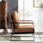 Container Furniture Classic Mid Century Modern Accent Chair with Durable Square Metal Frame, Armchair for Living Room, Bedroom, Home Office in Spotted Microfiber Upholstery, Light Brown