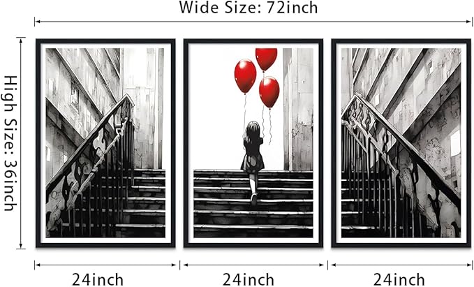 Novatique Banksy Canvas Wall Art Modern Teen Graffiti Wall Decor Abstract Girl and Balloon Painting Street Art Posters for Living Room,24" x 36" x 3pcs