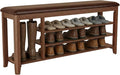 3 Tier Shoe Bench with Cushion,Solid Wood Storage Bench Height Adjustable, Shoe Rack for Entryway,Bedroom,Hallway(Walnut)