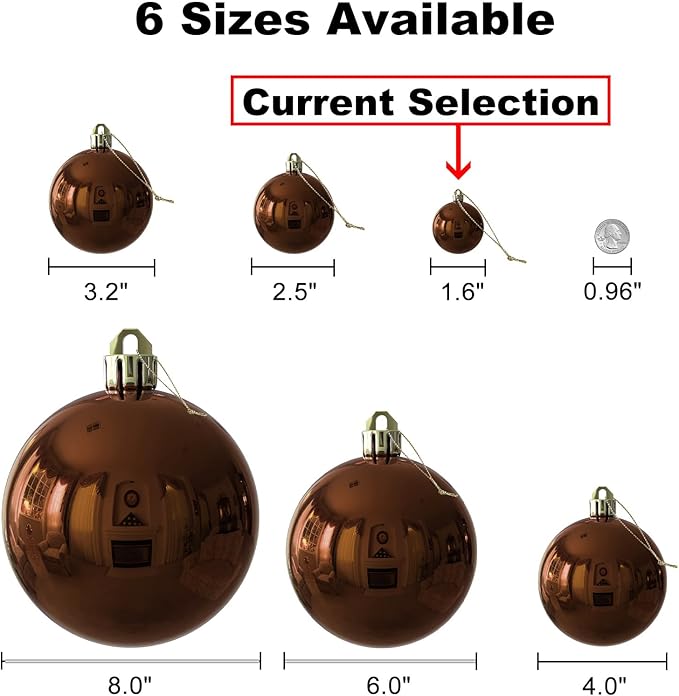 Bronze 1.6" Small Christmas Balls Christmas Tree Decoration Ornaments Shatterproof Hanging Balls for Xmas Tree Holiday Wreath Garland Decor Set of 36pcs Brown Christmas Ornaments