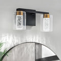 SineRise 2-Light Black and Gold Vanity Light with 3 Color Modes (3000K/4000K/6000K), Eye Protection LED Bathroom Light Fixture, Dimmable Modern Wall Light Over Mirror with Clear Glass Shade