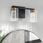 SineRise 2-Light Black and Gold Vanity Light with 3 Color Modes (3000K/4000K/6000K), Eye Protection LED Bathroom Light Fixture, Dimmable Modern Wall Light Over Mirror with Clear Glass Shade