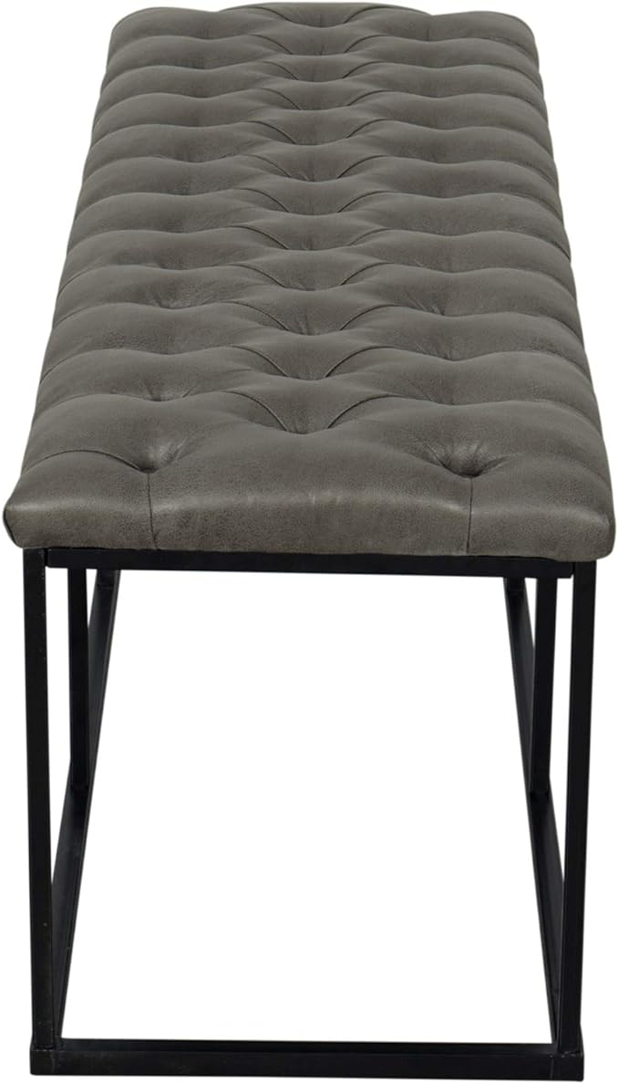 HomePop Upholstered Button Tufted Decorative Bench with Metal Base, Gray Faux Leather