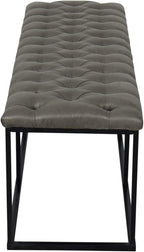 HomePop Upholstered Button Tufted Decorative Bench with Metal Base, Gray Faux Leather