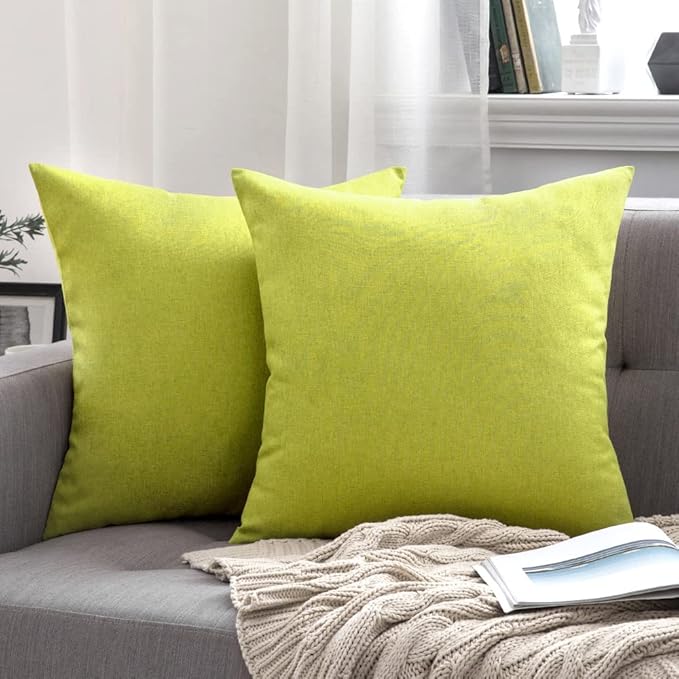 MIULEE Pack of 2 Decorative Outdoor Solid Waterproof Throw Pillow Covers Spring Faux Linen Garden Farmhouse Cushion Cases for Summer Patio Tent Balcony Couch Sofa 18x18 Inch Green