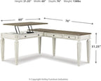 Signature Design by Ashley Realyn French Country 3-Drawer 2-Piece Home Office Desk with Spring Lift Top, USB Ports and AC Plug-Ins, Dark Brown & White