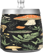 Mushrooms Skull Plants Black Ashtray with Lid, Outdoor Ashtrays for Patio, Stainless Steel Ashtray Odorless Smokeless for Home Office Balcony