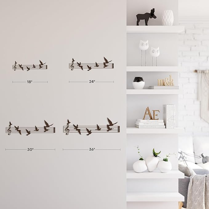SIGNLEADER Metal Wall Art Decor Music Notes and Birds Modern Abstract Wall Sculpture Hangings Home Decoration for Living Room, Bedroom, Bathroom, Kitchen, Outdoor - 18" Bronze