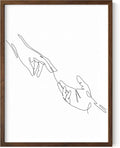 Minimalist Reaching Hands Wall Art Continuous Line Drawing Connection Symbol 12x16 Inch Oak Wood Walnut Framed Aesthetic Modern Decor Print for Bedroom Living Room