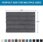 H.VERSAILTEX Bath Rugs for Bathroom Non Slip Bath Mats Extra Thick Chenille Striped Rug 20" x 32" Absorbent Non Skid Fluffy Soft Shaggy Washable Dry Fast Plush Mat for Indoor, Bath Room, Tub - Grey