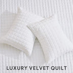 RECYCO Luxury Velvet Quilt Set King Size Bedding Sets, Ultra Soft Velvet Comforter Set, Lightweight Channel Box Stitch Oversized Bedspread Coverlet for All Season, with 2 Shams, Bright White