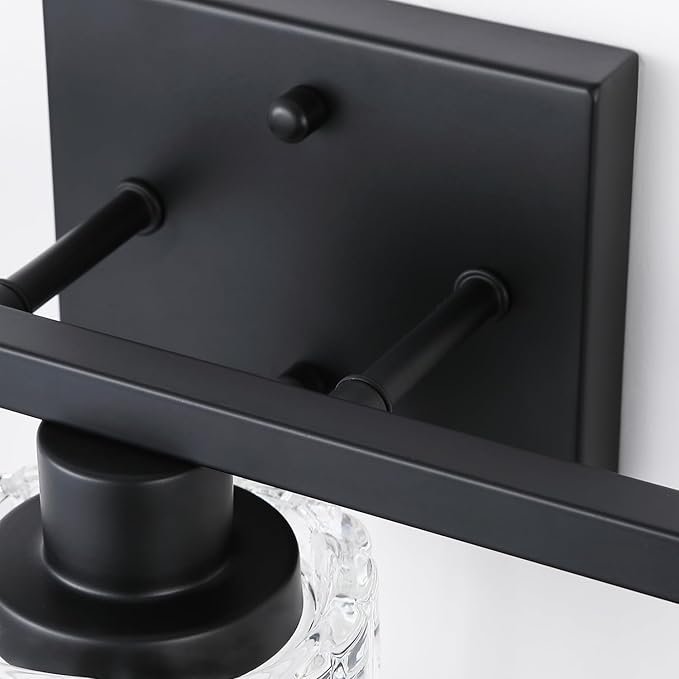 3 Light Matte Black Bathroom Vanity Light Over Mirror, Modern Vanity Lighting with Crystal Glass Shade, Wall Mount Bathroom Light Fixtures, E26 Base