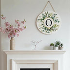 Smile Monogram Letter O Wreaths Wooden Welcome Sign, Family Last Name Initial Front Door Wall Decoration, Floral Spring Summer Porch Rustic Home Kitchen Decor