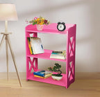 Pink Bookcase by Natural Wood, 3 Tier Bookshelf, Small Book Shelves Freestanding Display Storage Shelves. Open Bookshelf for Bedroom, Living Room and Office (Pink, 3 Tier)