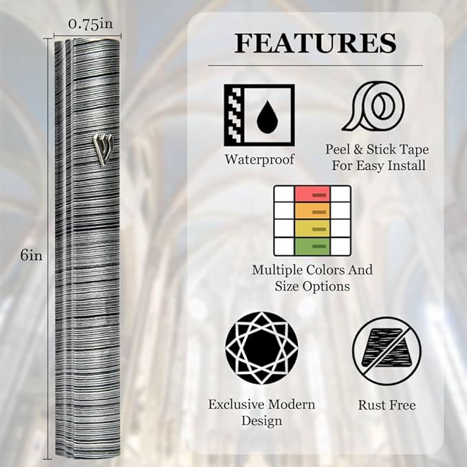 My Daily Styles Black Aluminum Silver-Tone Grey Stripes Classic Mezuzah Case, 5"