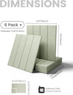 Fluxynara Felt Bulletin Board Tiles Large 36" x 24" Cork Board Alternative-6 Pack with 40 Adhesive Tabs, Thick Slat Wall Panels for Office Decor, Push Pin Board Wall Organizer Alternative - Sage Green
