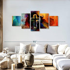 Elephant Stock Colorful Cross Wall Art Multi Piece Canvas - 5 Panel Christian Pictures Decor - Digital Design Canvas Print - Christian Wall Decor - 68" X 30"