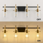 SOLFART Farmhouse Brass Bathroom Vanity Lights fixtures Over Mirror Vintage Bathroom Lighting Wall Sconce with Glass Shade 4 Lights