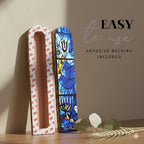 SURI Wooden Mezuzah with Printed Scroll for Door – 5 Inch Chagall Inspired Blue Jewish Door mezuzah Cover, Self-Stick Adhesive, Fits a 4 Inch Scroll, Gift Box Included