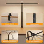 LED Desk Lamp for Home Office - 24W Computer Lamp with Remote Control, Dual Head Desk Light Bar with Clamp, 5 Color & Brightness Adjustable, Tall Flexible Task Monitor Lighting, Black
