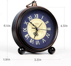 Vintage Analog Alarm Clock, 4.3" Silent Non-Ticking Quartz Desk Clock with Roman Numerals, Battery Operated Table Clock for Bedroom, Living Room, Office, or Gift (Blue)