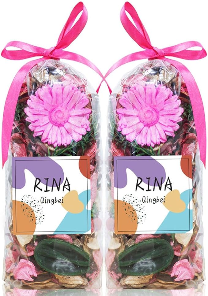 Qingbei Rina Valentines Potpourri Bags,Pink Bowl Filler,Rose Scented Spring Decorative Potpourri Dried Flowers,Home Fragrance Sachet,Vase Fillers(8.4 oz)