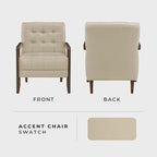 Lexicon Modern Accent Chair, Luxury Genuine Leather Match Living Room Chair With Tufted Cushions, Arm Chair With Solid Wood Frame, Comfy Single Chair For Living Room/Bedroom/Reading Room/Office, Beige