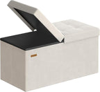 SONGMICS Mazie Collection - 30 Inches Storage Ottoman, Foldable Storage Bench with Flipping Lid, 660 lb Load Capacity, for Entryway, Living Room, Bedroom, Velvet Fabric, Cream White ULSF048LH01